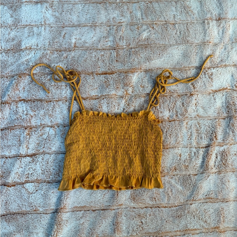 BP Gold Smocked Crop Camisole Sleeveless Top